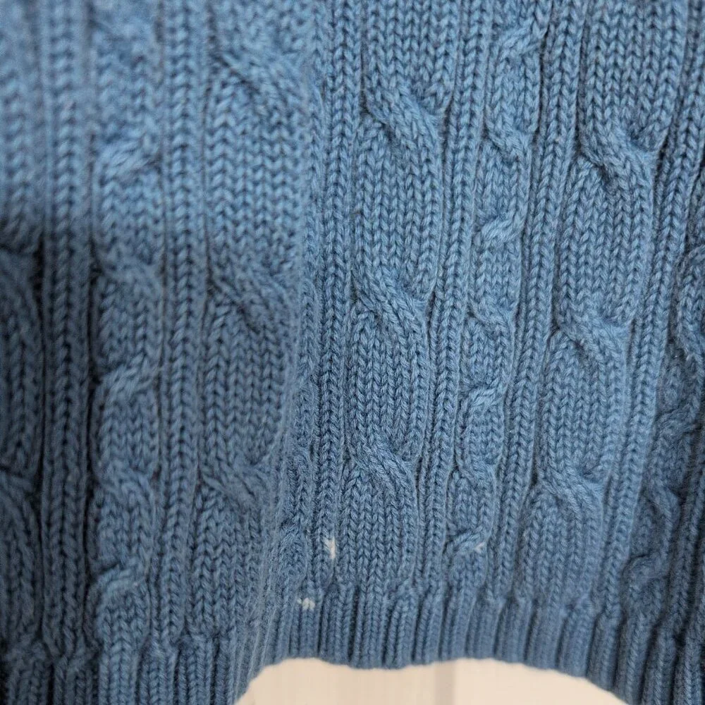 Talbots Cable Knit Sweater Womens Size XL Blue 100% Cotton Crew Neck Long Sleeve